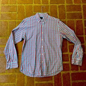 J.Crew casual button down in red, white, and blue. 100% cotton and size medium.